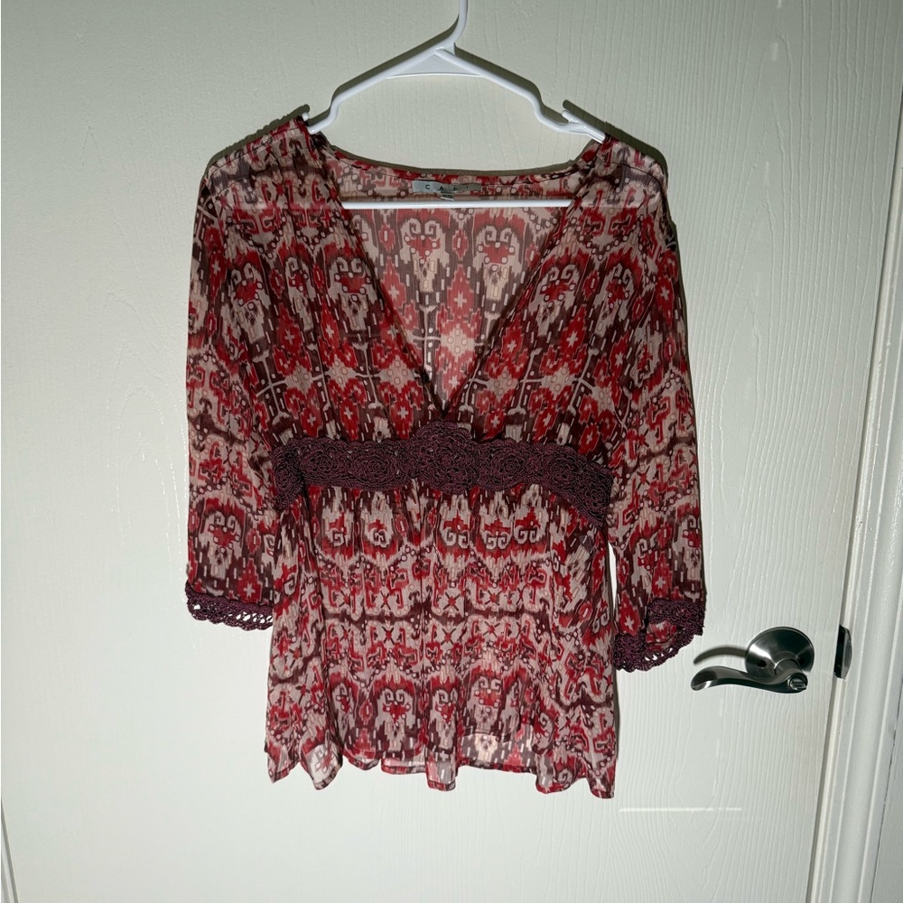Cabi Women’s 100% Silk Boho Blouse Peasant Sheer Lagenlook Fairy Y2K Sz XS